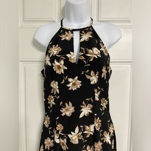 D5- SENSE Black Y2K Floral KEYHOLE Halter Maxi Dress